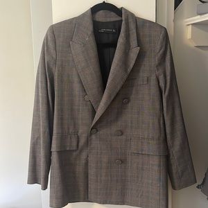 Zara Double Breasted Plaid Blazer.